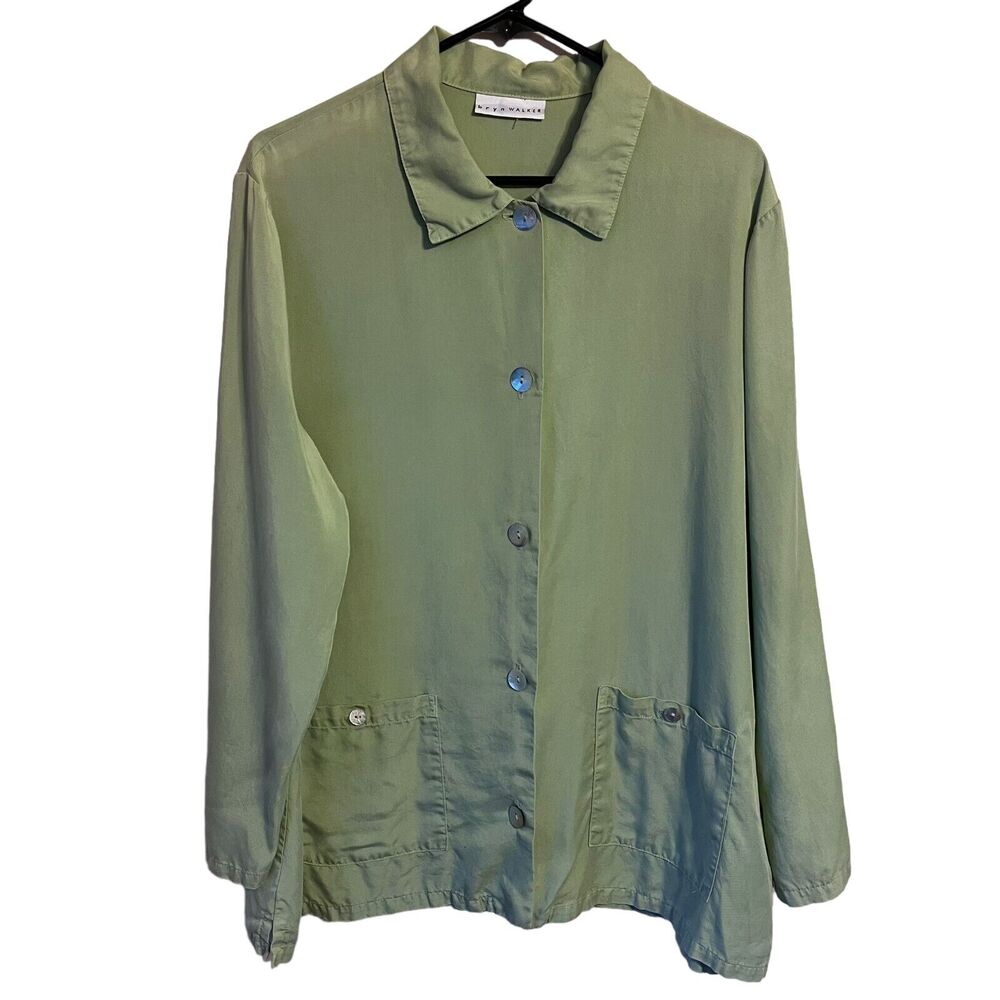 Bryn Walker Women's Green Button Down Tencel Shirt Long Sleeve Collared Size M